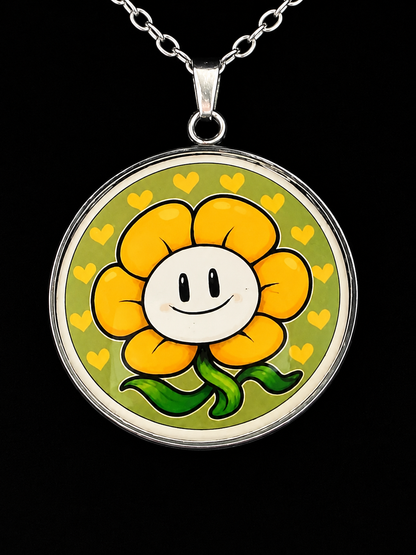 Undertale Inspired Flowey 30 mm Pendant Stainless Steel 20 inch Necklace