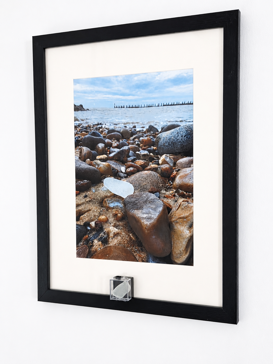 Sea Glass Photo Framed Art Picture with Actual Found Sea Glass in Display Box