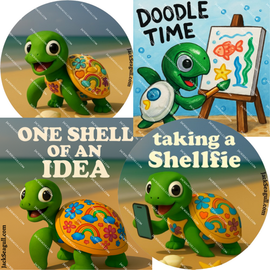 Noodle: The Doodle Turtle -  3 inch Die-Cut Sticker Pack