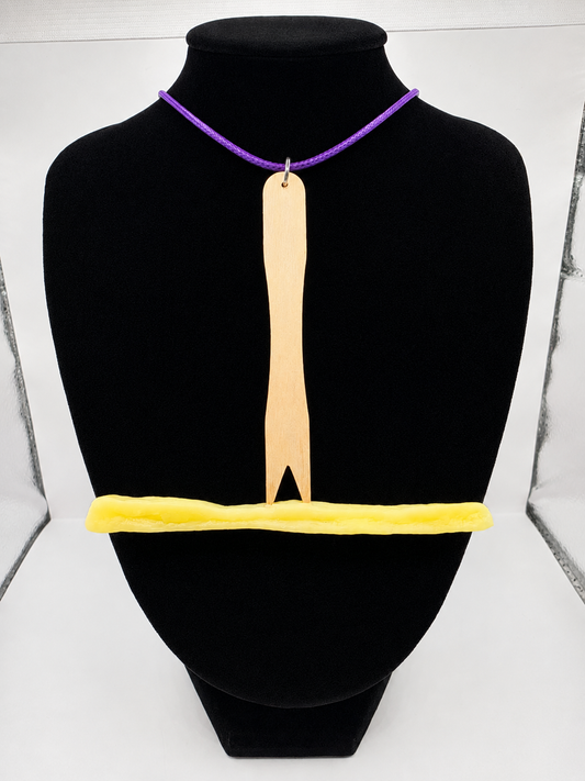 Chip Fork with Chip - French Fries on a adjustable coloured waxed cord. Fun, humor, novelty seaside foodie necklace