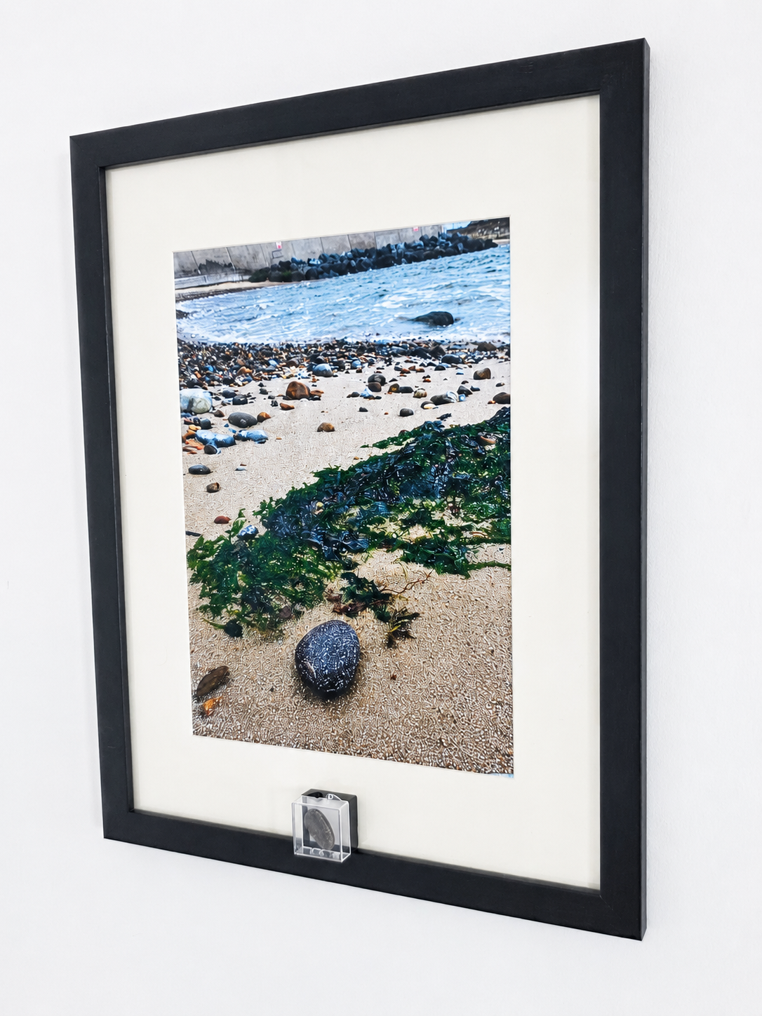 Sea Glass Photo Framed Art Picture with Actual Found Sea Glass in Display Box
