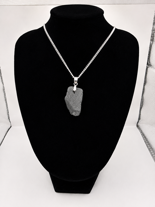 Genuine Black Sea Glass Pendant Necklace on stainless steel chain. Each piece is a one-of-a-kind