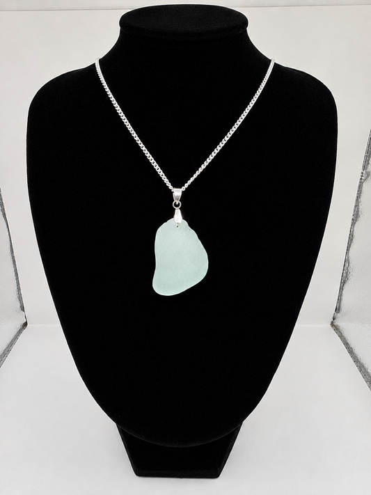 Genuine Sea Glass Pendant Necklace, Hand-Collected Frosted Glass on stainless steel chain. Each piece is a one-of-a-kind