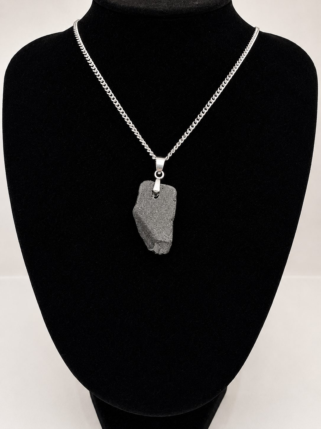 Genuine Black Sea Glass Pendant Necklace on stainless steel chain. Each piece is a one-of-a-kind