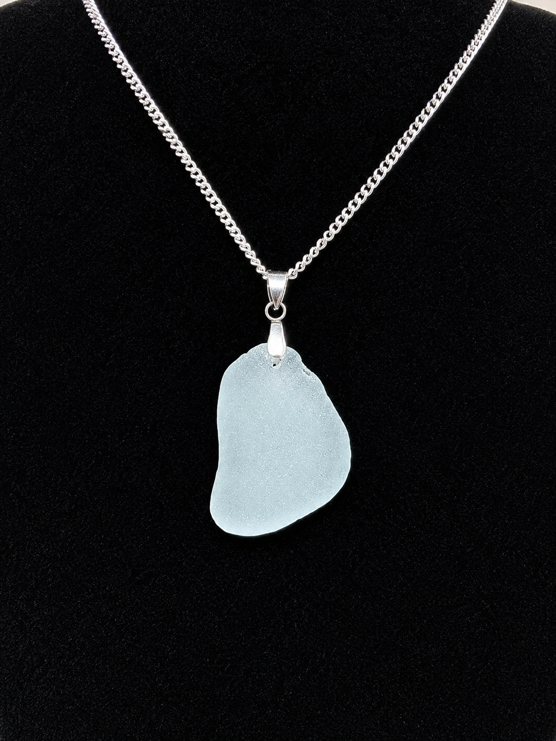 Genuine Sea Glass Pendant Necklace, Hand-Collected Frosted Glass on stainless steel chain. Each piece is a one-of-a-kind