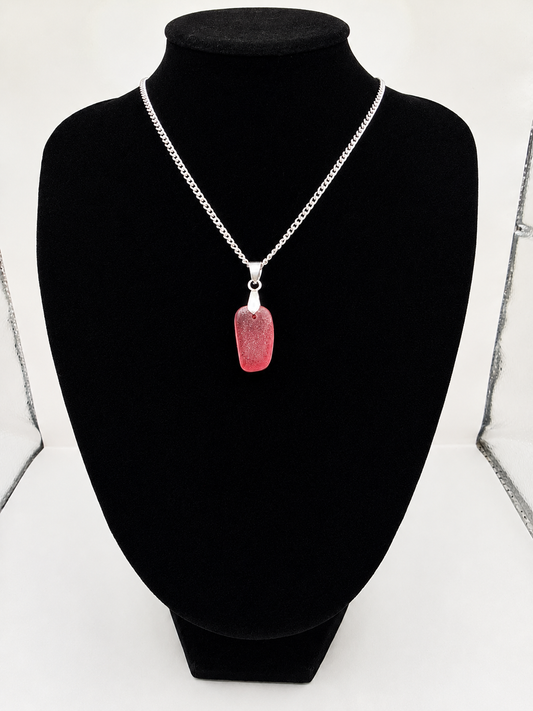 Genuine Multi Red Sea Glass Pendant Necklace on a stainless steel chain. Each piece is a one-of-a-kind