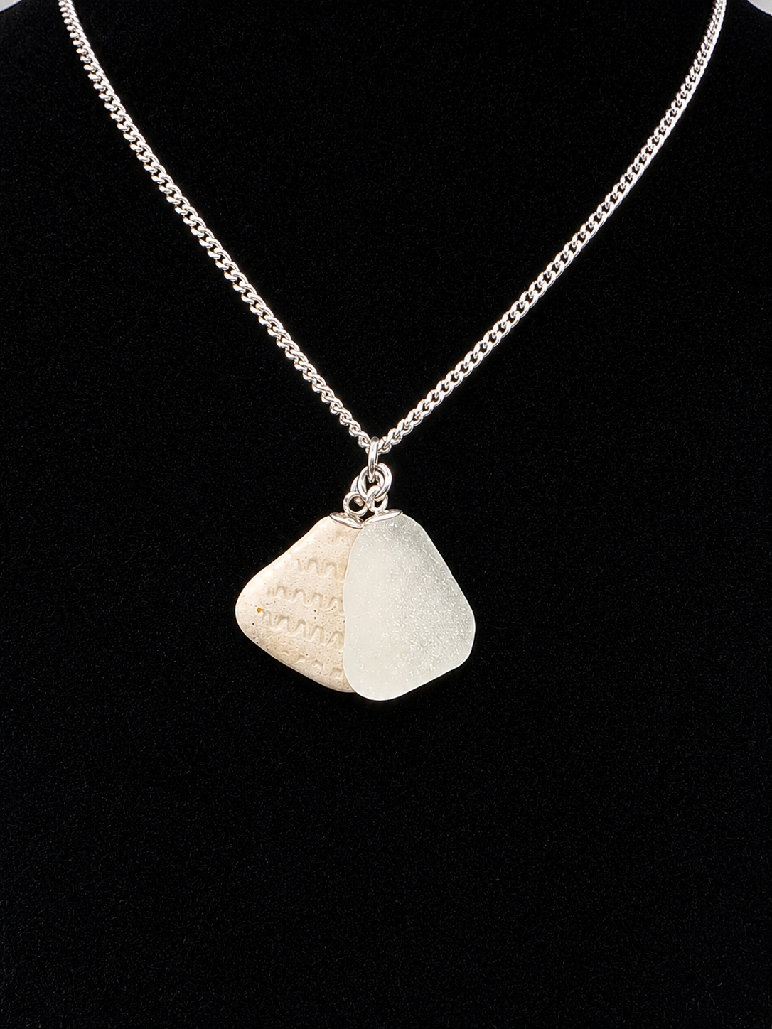 Genuine Sea Glass and Sea Pottery Necklace on stainless steel chain. Each piece is a one-of-a-kind