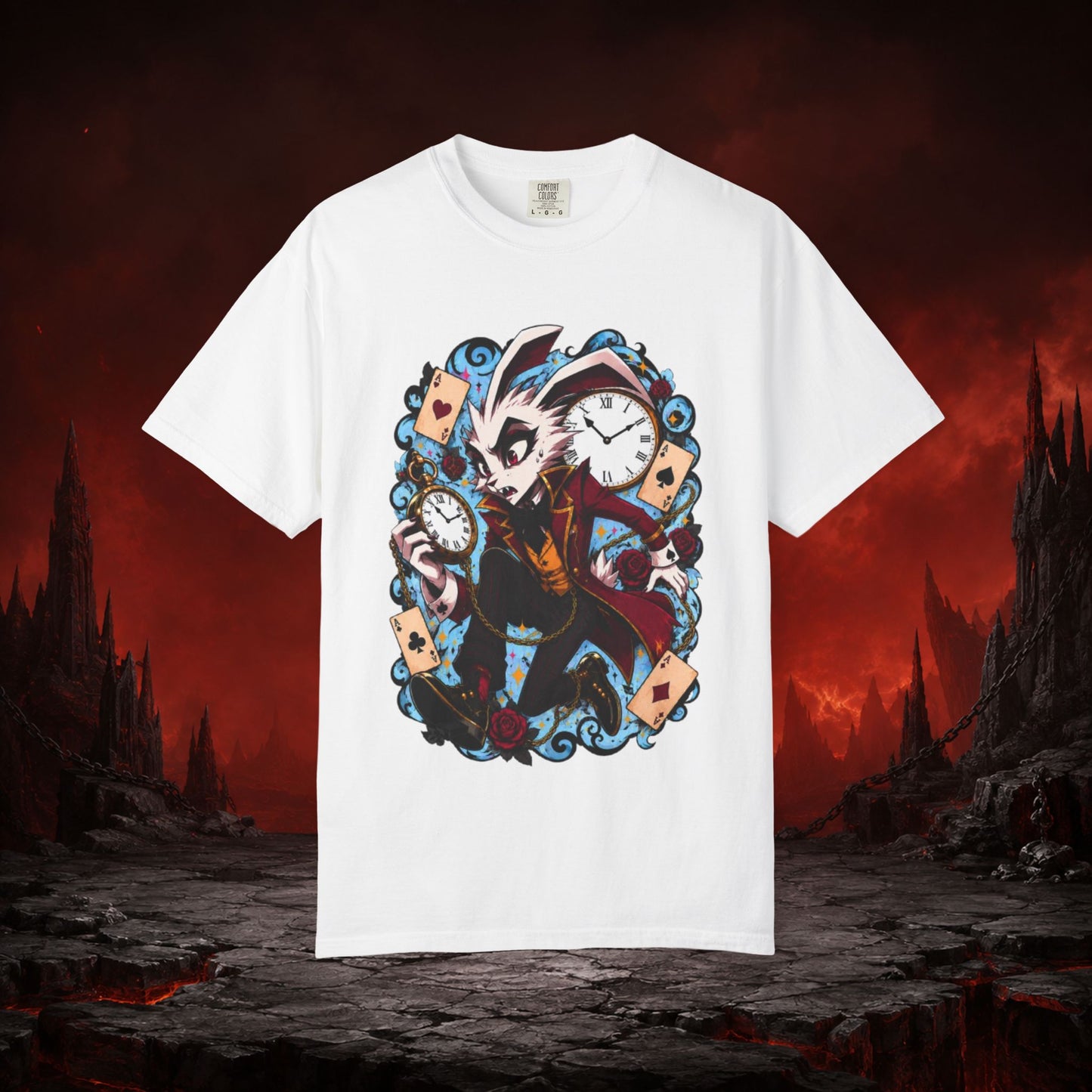 Alice in Wonderland Inspired Hellverse White Rabbit 100% Cotton Graphic T-Shirt
