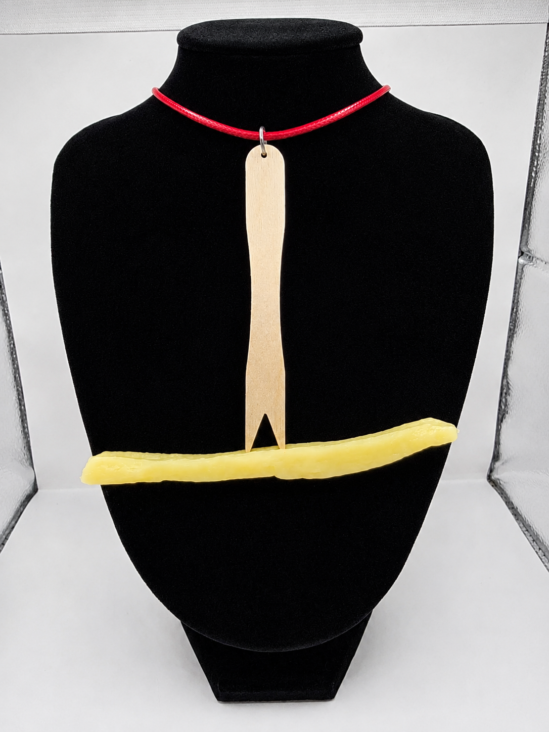 Chip Fork with Chip - French Fries on a adjustable coloured waxed cord. Fun, humor, novelty seaside foodie necklace
