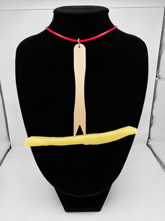 Chip Fork with Chip - French Fries on a adjustable coloured waxed cord. Fun, humor, novelty seaside foodie necklace