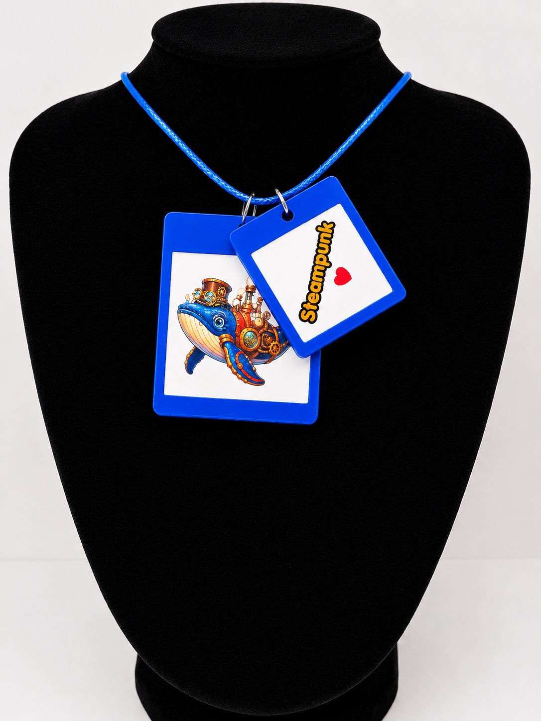 Fun Steampunk Whale Seaside Theme Lightweight Picture Necklace with Double Pendant. Steampunk