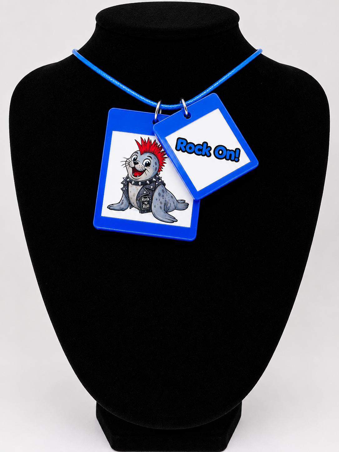 Fun Punk Rock Seal Seaside Theme Lightweight Picture Necklace with Double Pendant. Rock On!