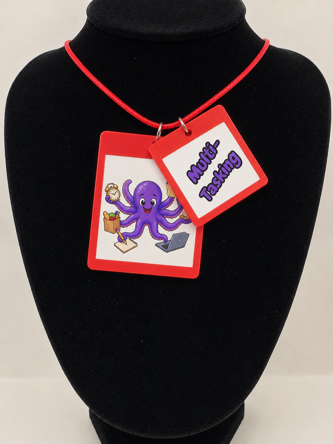Fun Multitasking Octopus Seaside Theme Lightweight Picture Necklace with Double Pendant. Multi-tasking