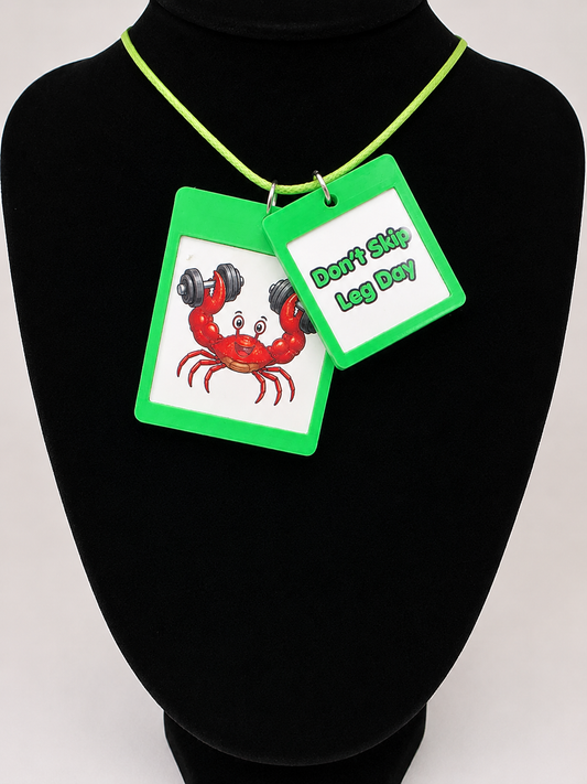 Fun Fitness Crab Seaside Theme Lightweight Picture Necklace with Double Pendant. Don't skip leg day