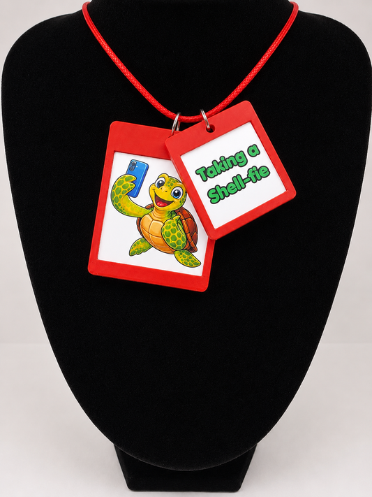 Fun Turtle Seaside Theme Lightweight Picture Necklace with Double Pendant. Taking a Shell-fie