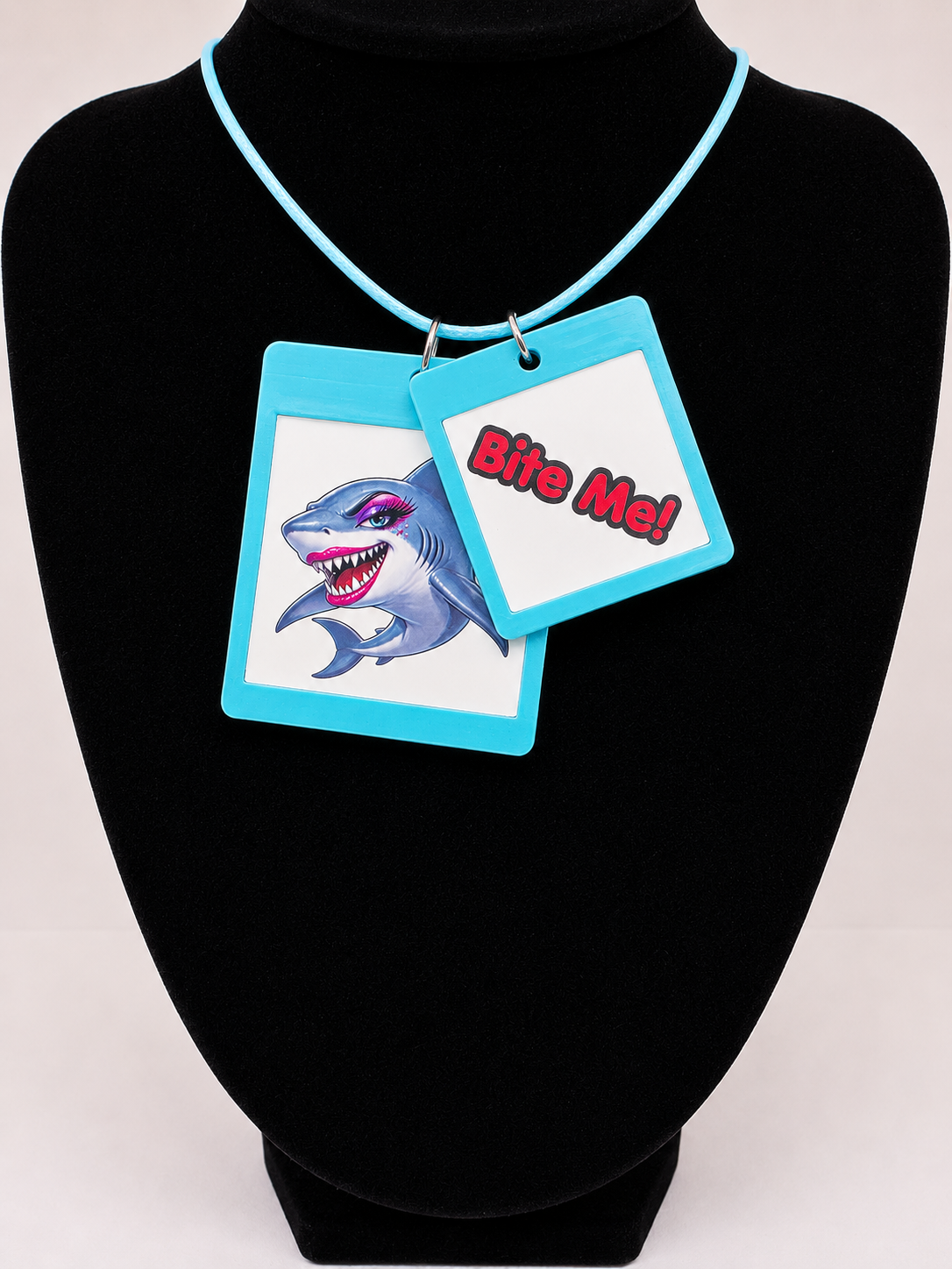 Fun Shark Seaside Theme Lightweight Picture Necklace with Double Pendant. Bite me