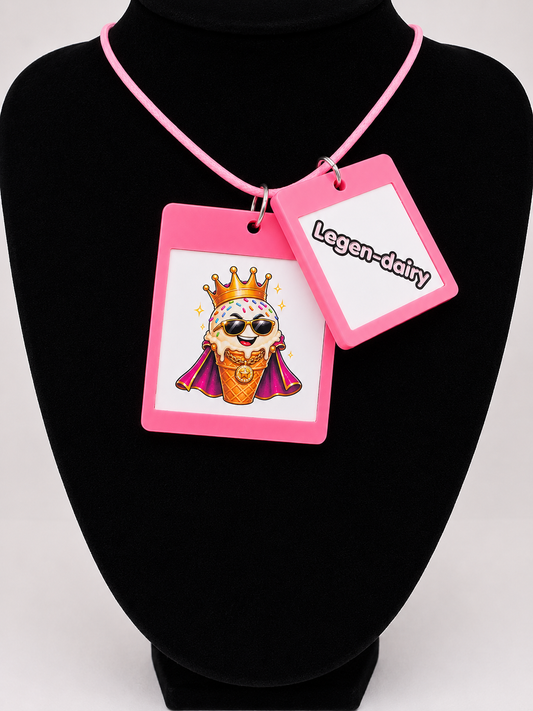 Fun Ice-Cream Seaside Theme Lightweight Picture Necklace with Double Pendant. Legen-dairy
