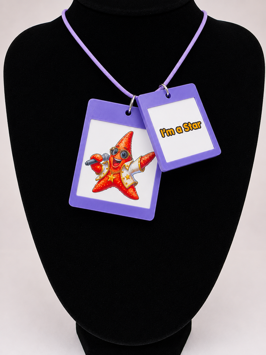 Fun Starfish Seaside Theme Lightweight Picture Necklace with Double Pendant. I'm a Star