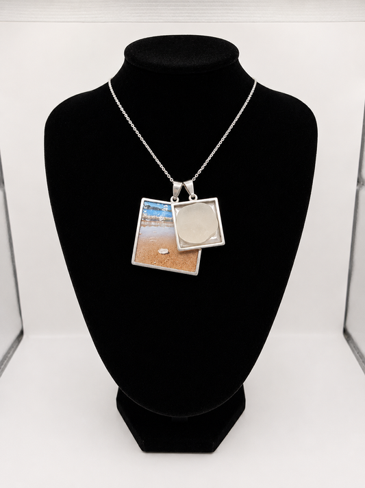 Sea glass and sea glass photo double pendant necklace featuring the actual found piece of sea glass in the photo