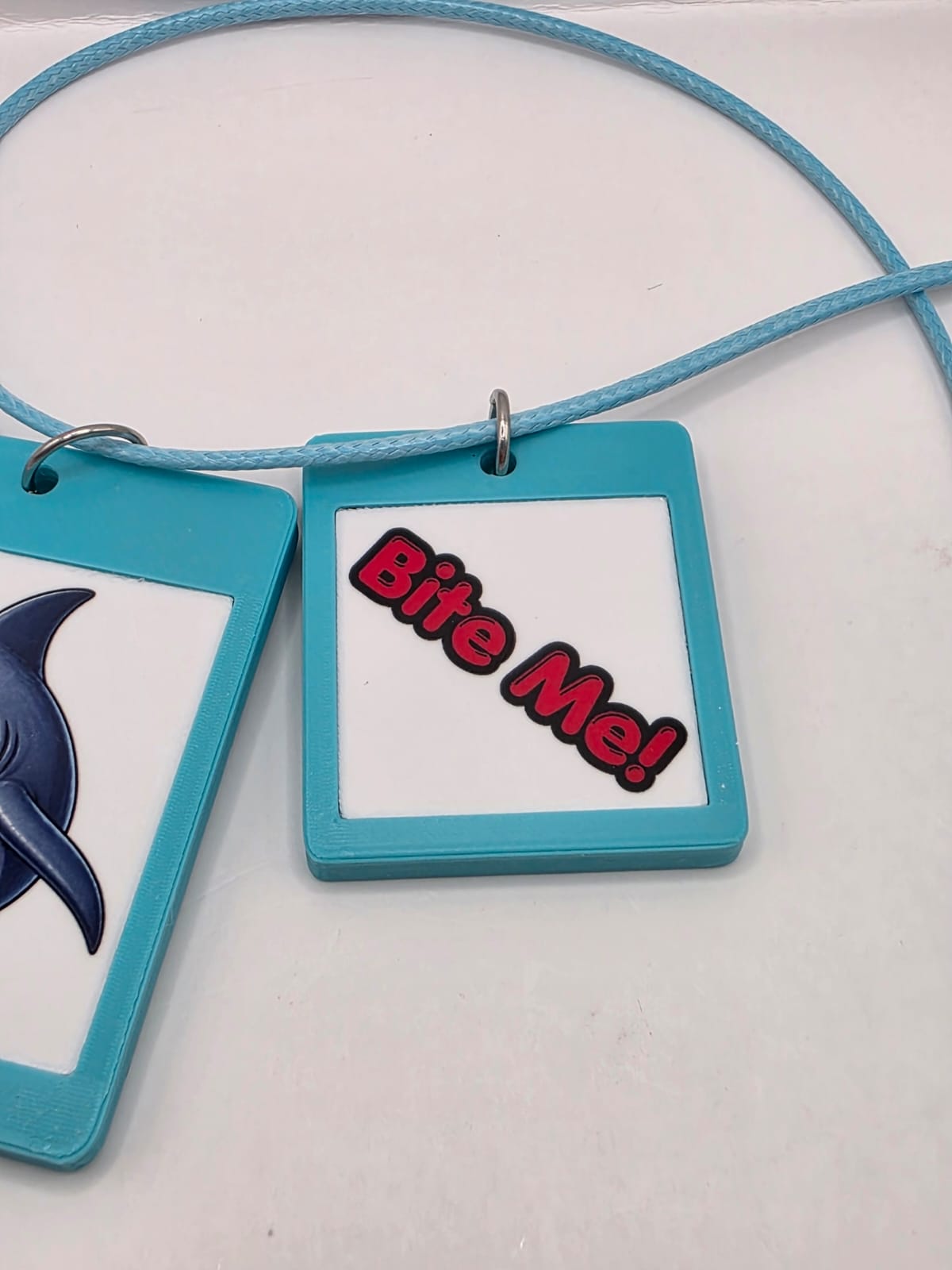Fun Shark Seaside Theme Lightweight Picture Necklace with Double Pendant. Bite me