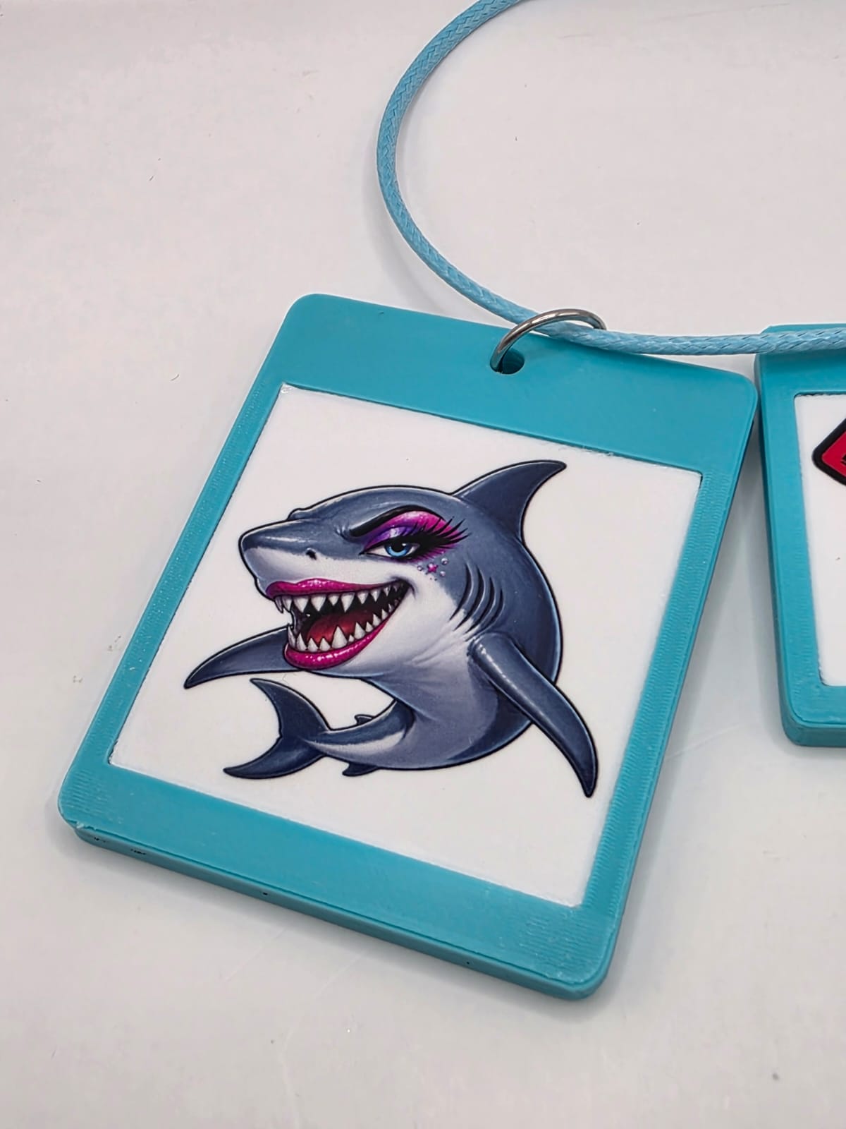 Fun Shark Seaside Theme Lightweight Picture Necklace with Double Pendant. Bite me