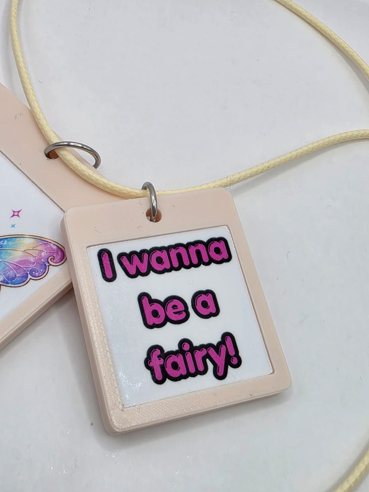 Fun Scallop Shell with Fairy Wings Seaside Theme Lightweight Picture Necklace with Double Pendant. I want to be a fairy
