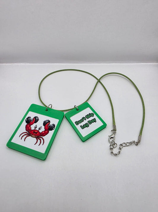 Fun Fitness Crab Seaside Theme Lightweight Picture Necklace with Double Pendant. Don't skip leg day