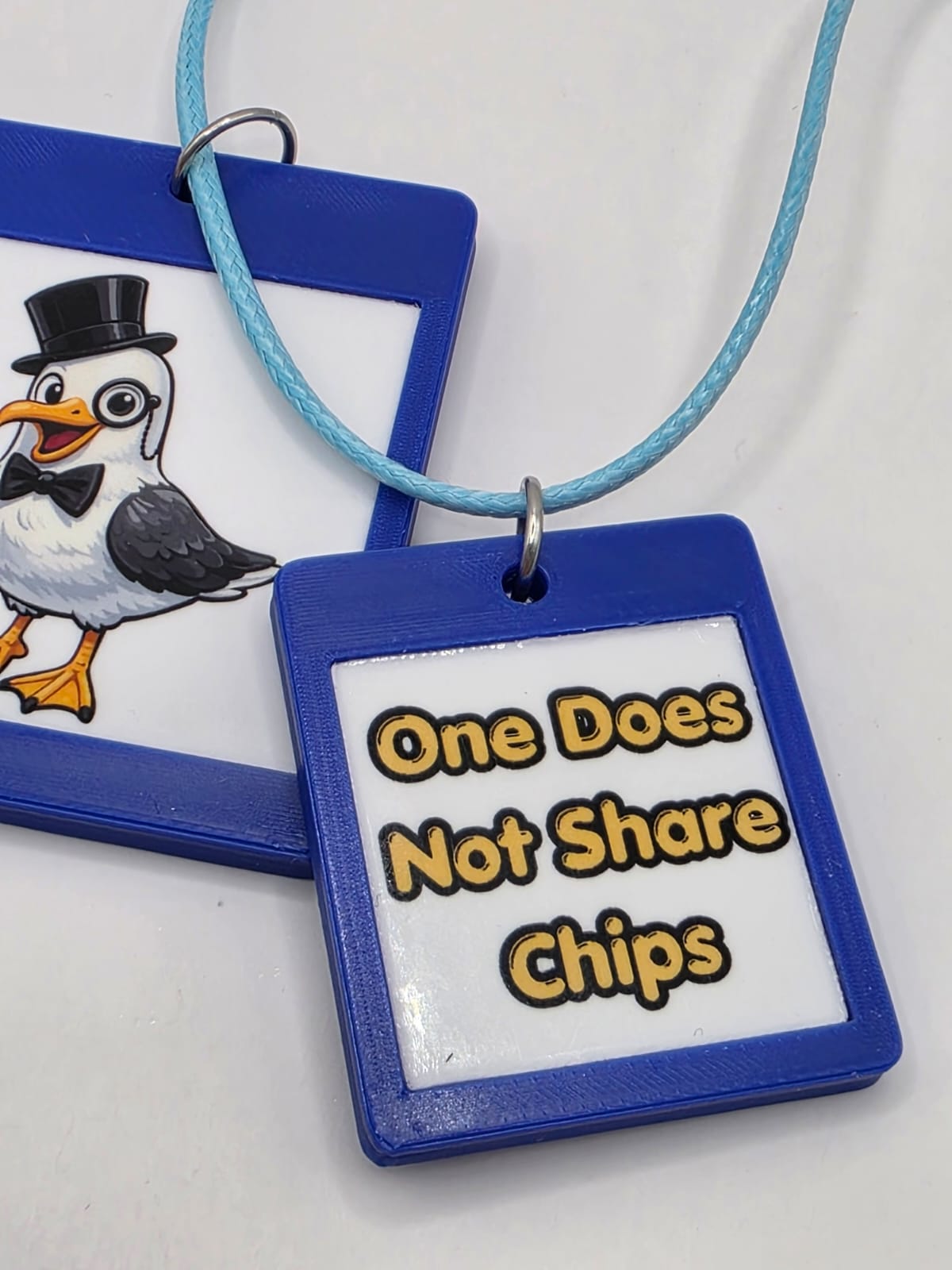 Fun Posh Seagull Seaside Theme Lightweight Picture Necklace with Double Pendant. One does not share chips