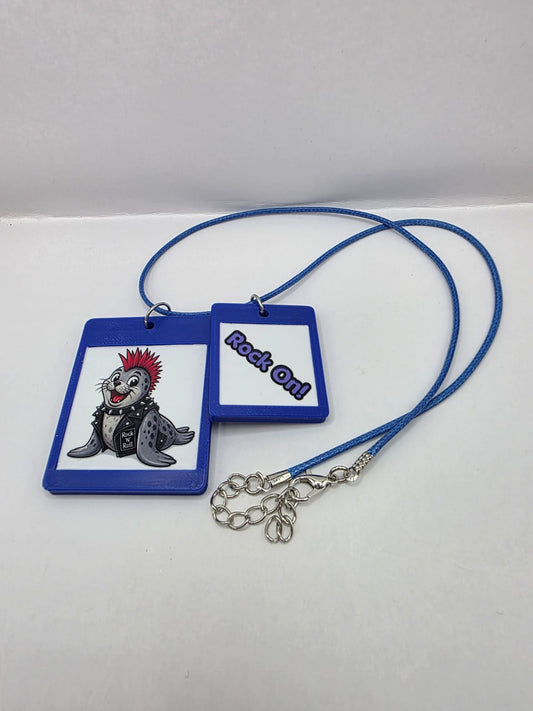 Fun Punk Rock Seal Seaside Theme Lightweight Picture Necklace with Double Pendant. Rock On!