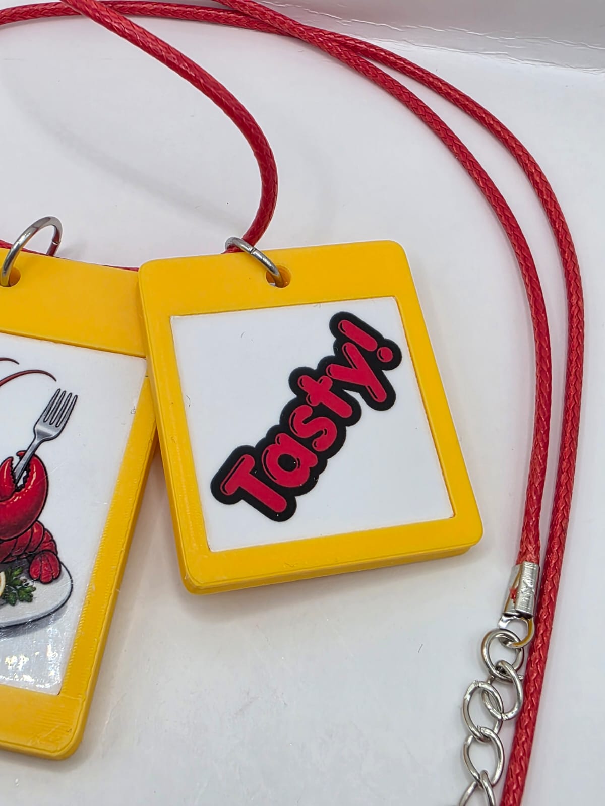 Fun Lobster Seaside Theme Lightweight Picture Necklace with Double Pendant. Tasty!