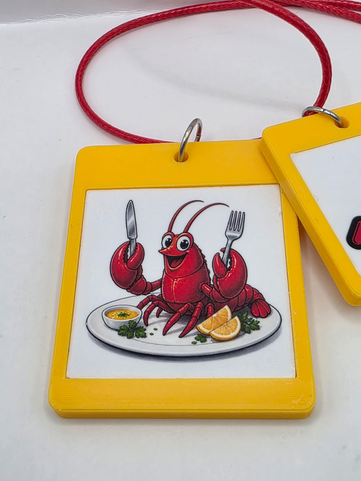 Fun Lobster Seaside Theme Lightweight Picture Necklace with Double Pendant. Tasty!