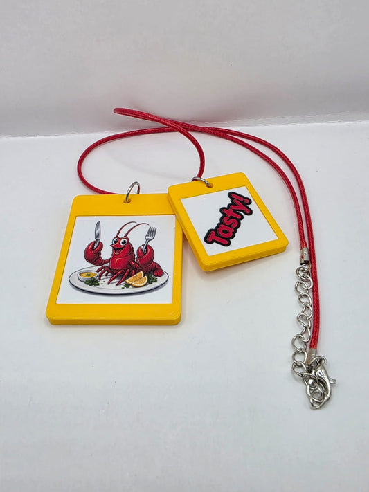 Fun Lobster Seaside Theme Lightweight Picture Necklace with Double Pendant. Tasty!