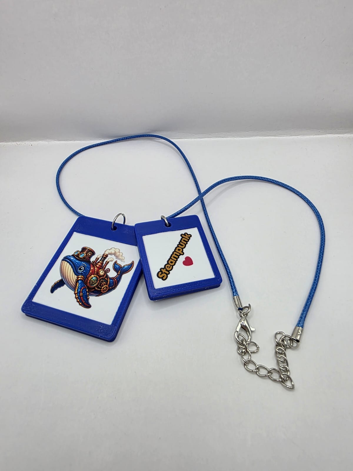 Fun Steampunk Whale Seaside Theme Lightweight Picture Necklace with Double Pendant. Steampunk