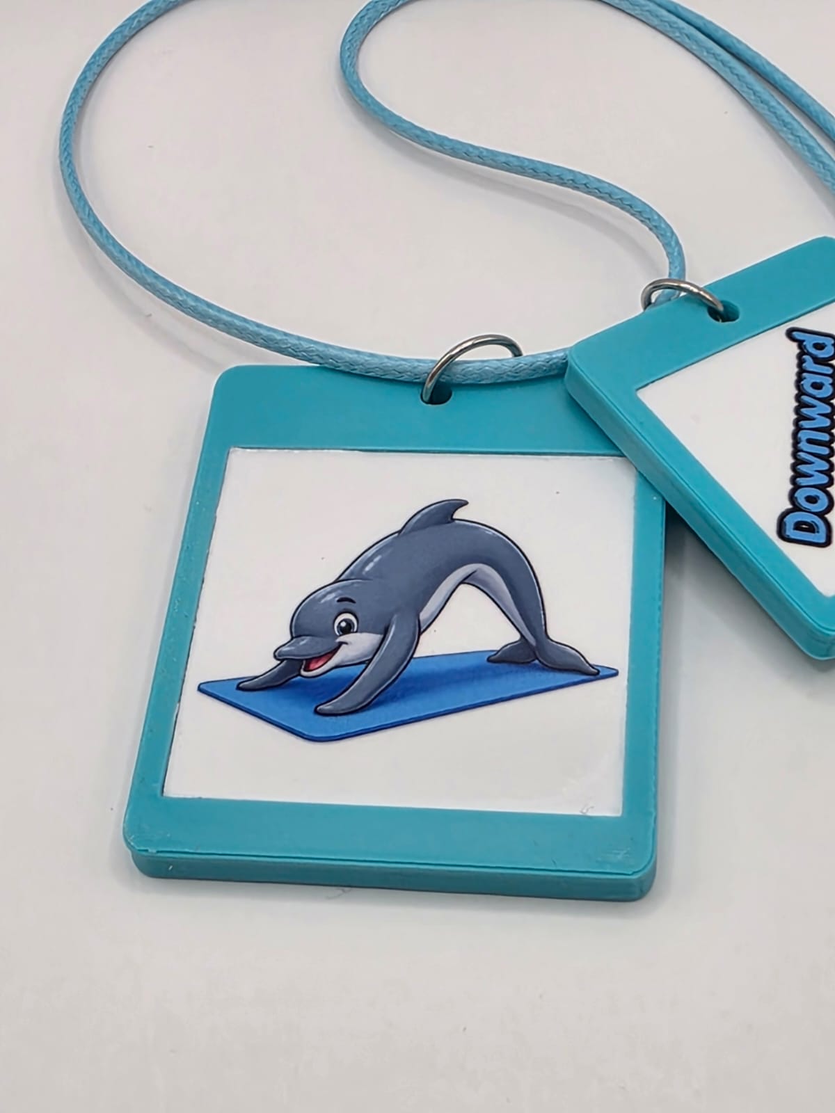 Fun Yoga Dolphin Seaside Theme Lightweight Picture Necklace with Double Pendant. Downward Dolphin