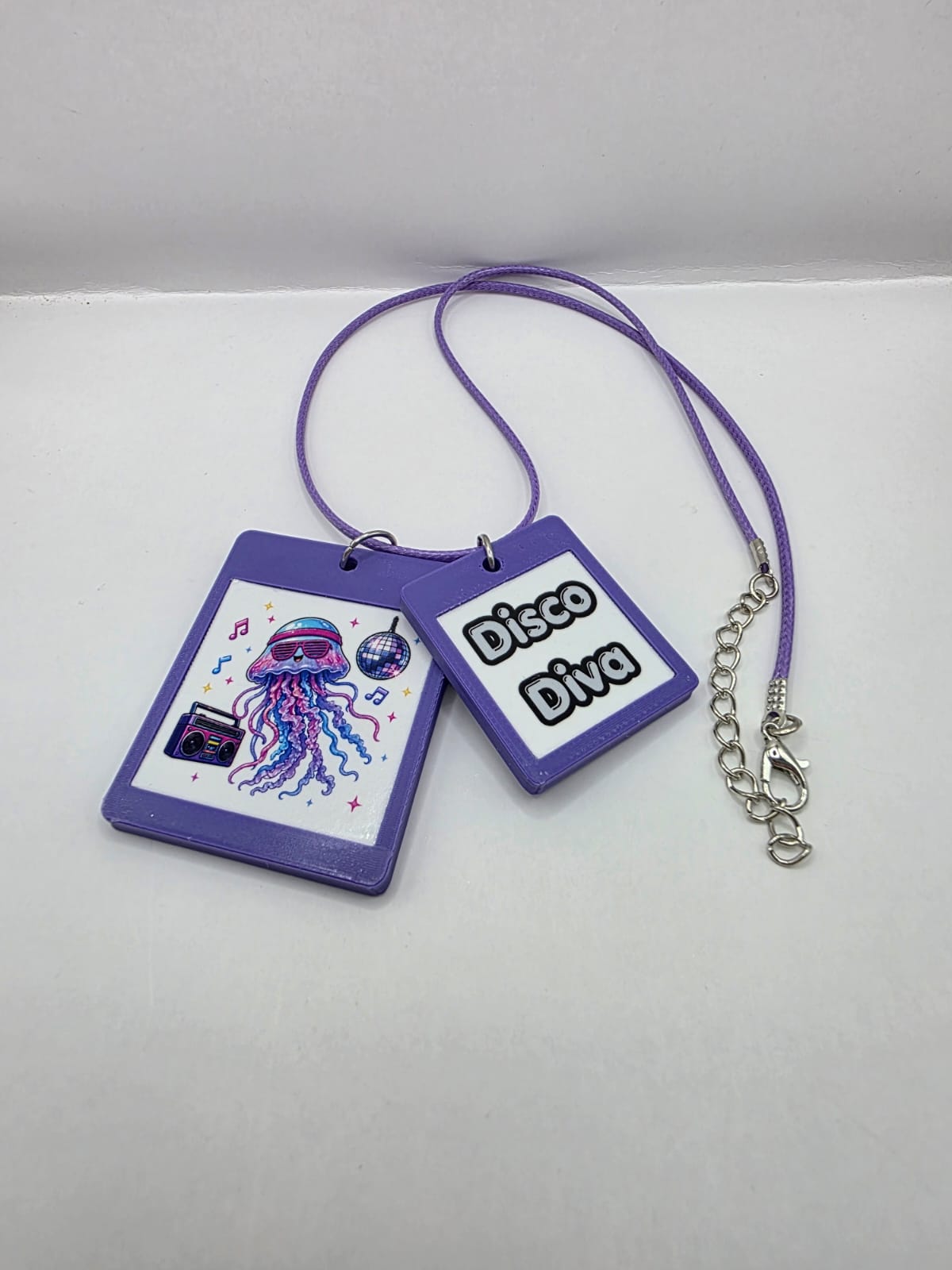 Fun Disco Jellyfish Seaside Theme Lightweight Picture Necklace with Double Pendant. Disco Diva