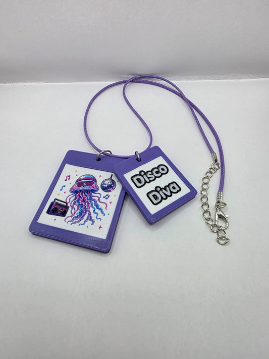 Fun Disco Jellyfish Seaside Theme Lightweight Picture Necklace with Double Pendant. Disco Diva