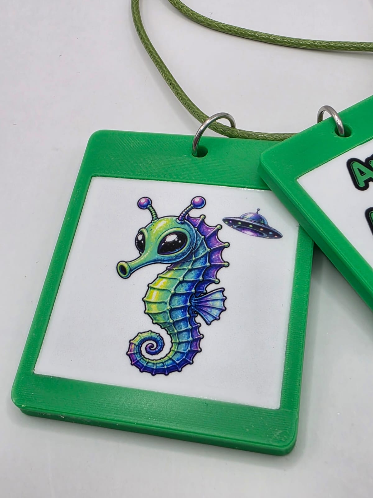 Fun Alien Seahorse Seaside Theme Lightweight Picture Necklace with Double Pendant. Are Aliens Here?