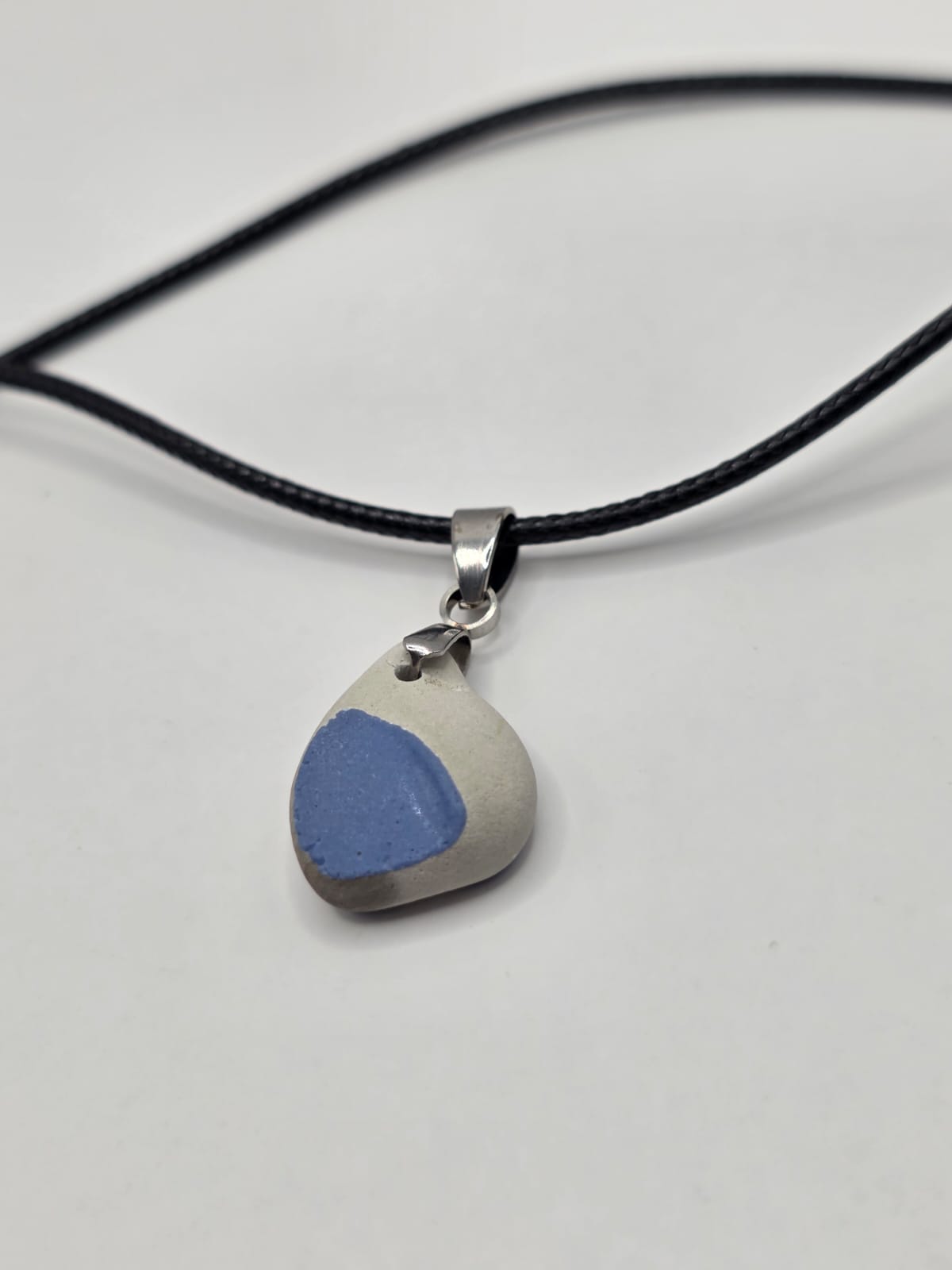 Sea pottery pendant necklace on a black waxed cord adjustable necklace