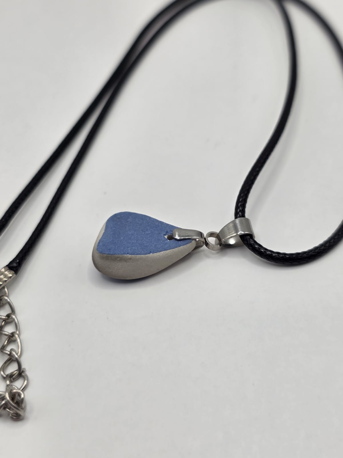 Sea pottery pendant necklace on a black waxed cord adjustable necklace