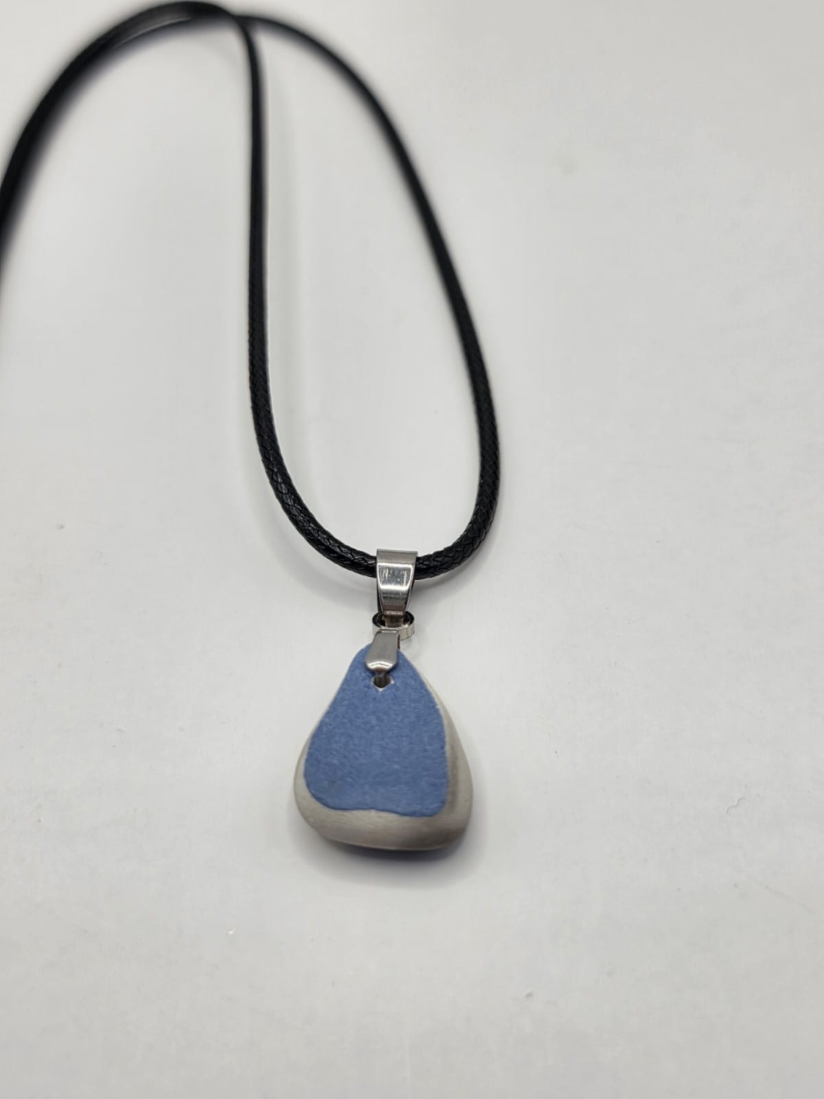 Sea pottery pendant necklace on a black waxed cord adjustable necklace