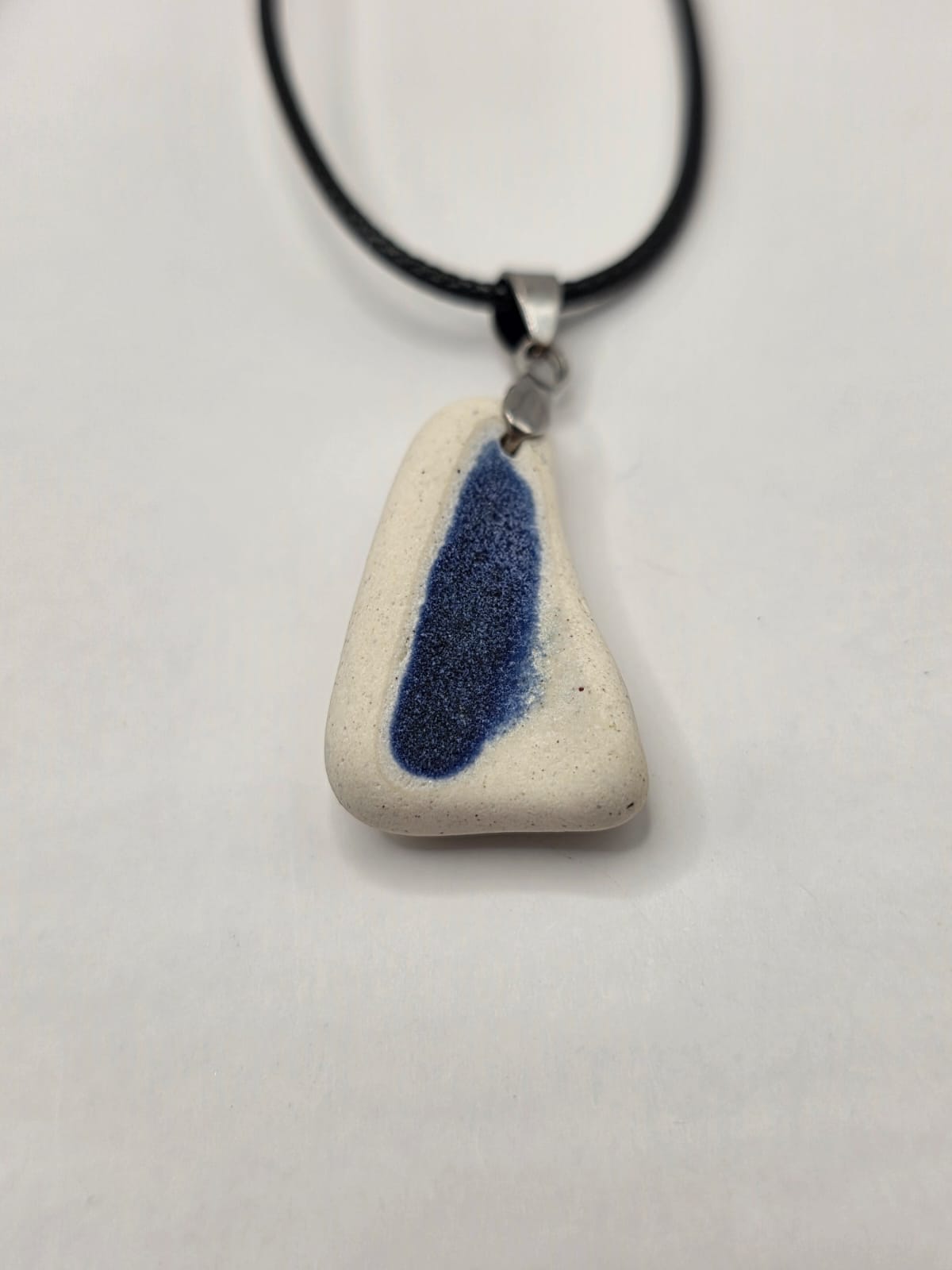 Sea pottery pendant necklace on a black waxed cord adjustable necklace