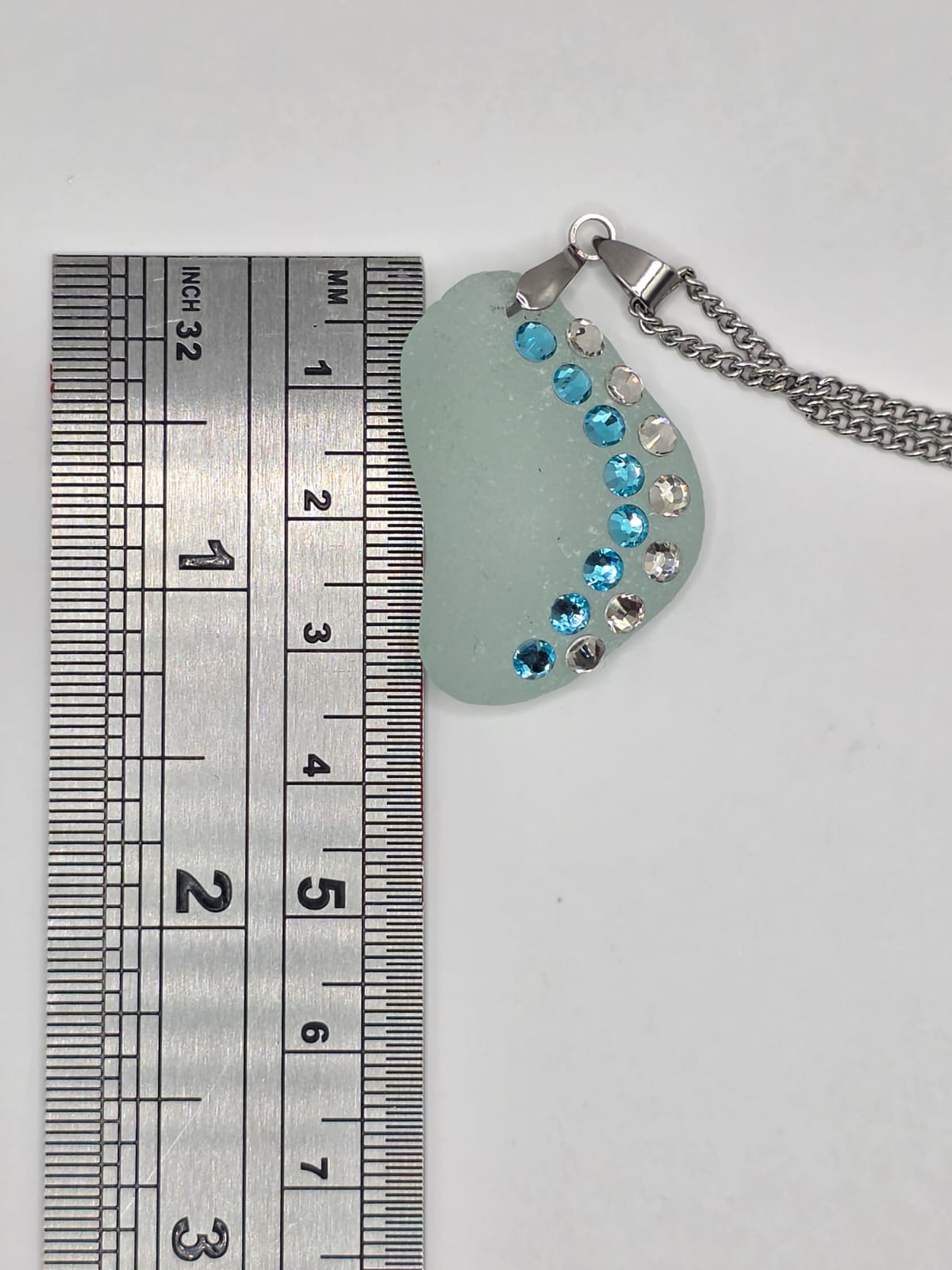 Genuine Sea Glass Necklace with Sparkling Rhinestones, Hand-Collected Frosted Sea Glass Pendant