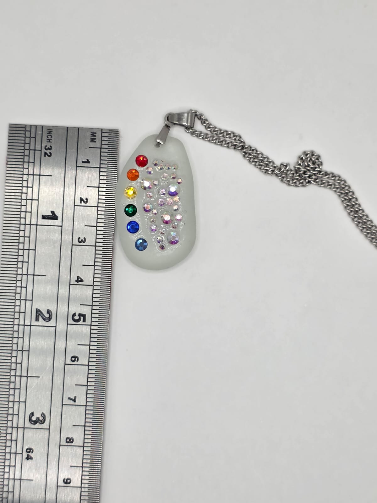 Genuine Sea Glass Necklace with Sparkling Rhinestones, Hand-Collected Frosted Sea Glass Pendant