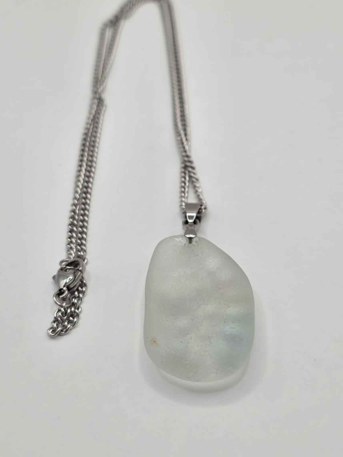 Genuine Sea Glass Necklace with Sparkling Rhinestones, Hand-Collected Frosted Sea Glass Pendant
