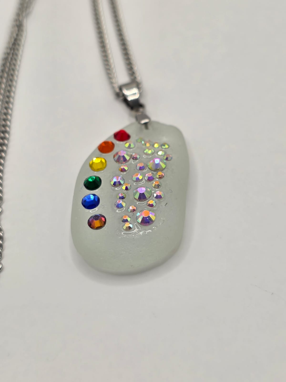 Genuine Sea Glass Necklace with Sparkling Rhinestones, Hand-Collected Frosted Sea Glass Pendant