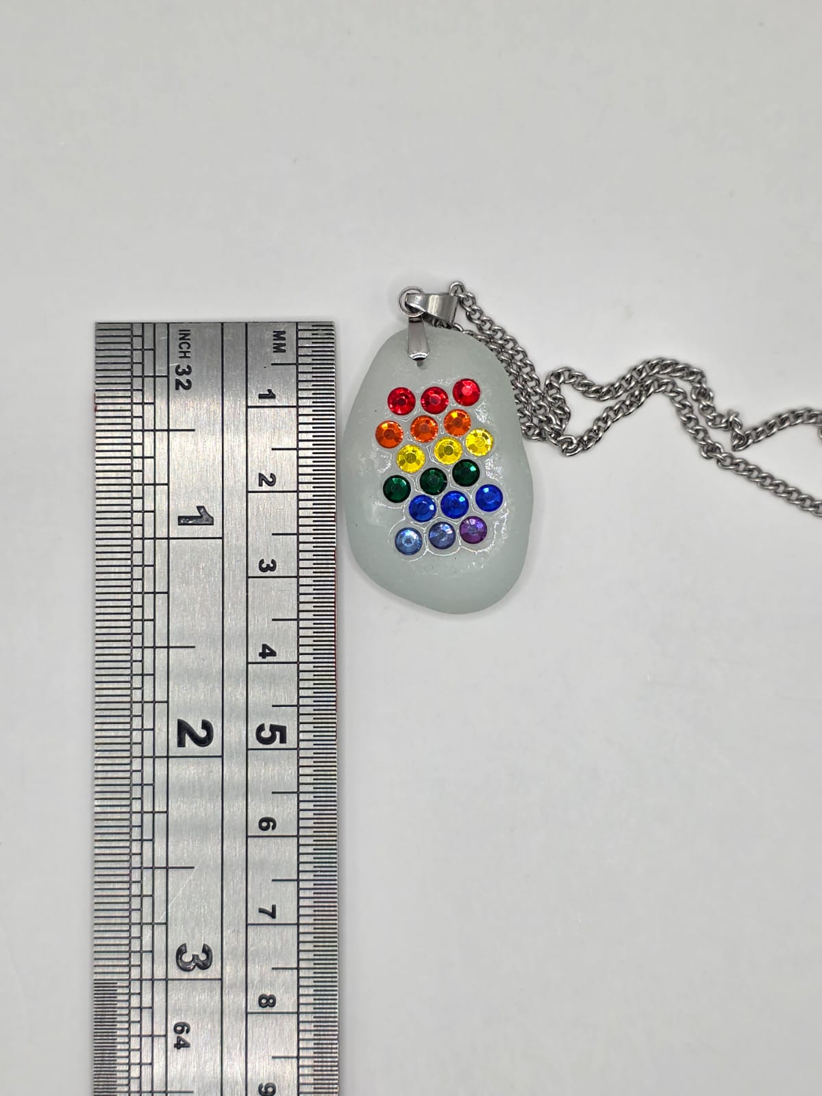 Genuine Sea Glass Necklace with Sparkling Rhinestones, Hand-Collected Frosted Sea Glass Pendant