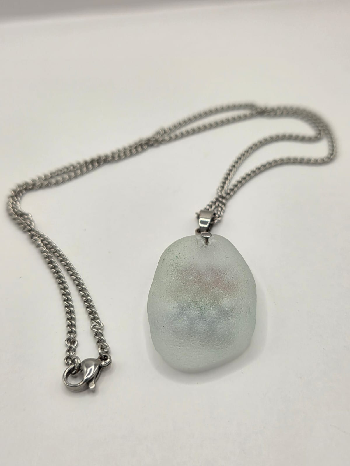 Genuine Sea Glass Necklace with Sparkling Rhinestones, Hand-Collected Frosted Sea Glass Pendant