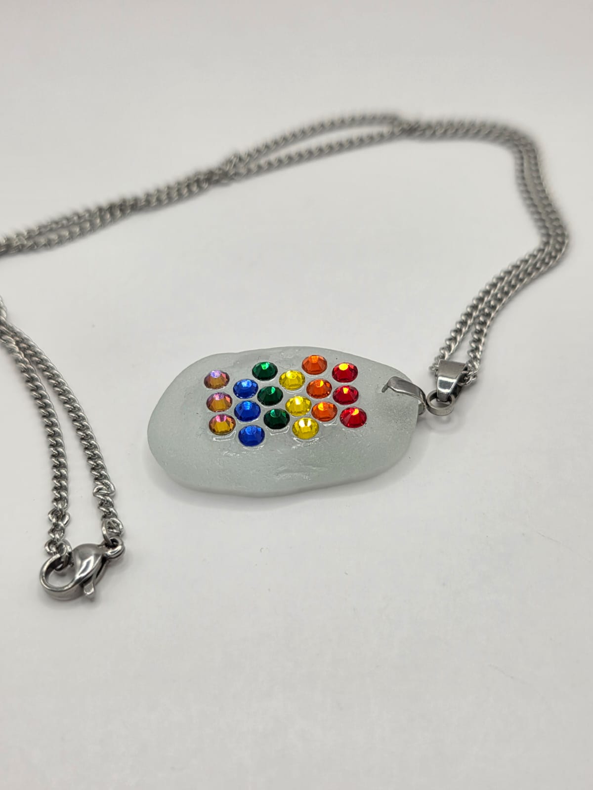 Genuine Sea Glass Necklace with Sparkling Rhinestones, Hand-Collected Frosted Sea Glass Pendant