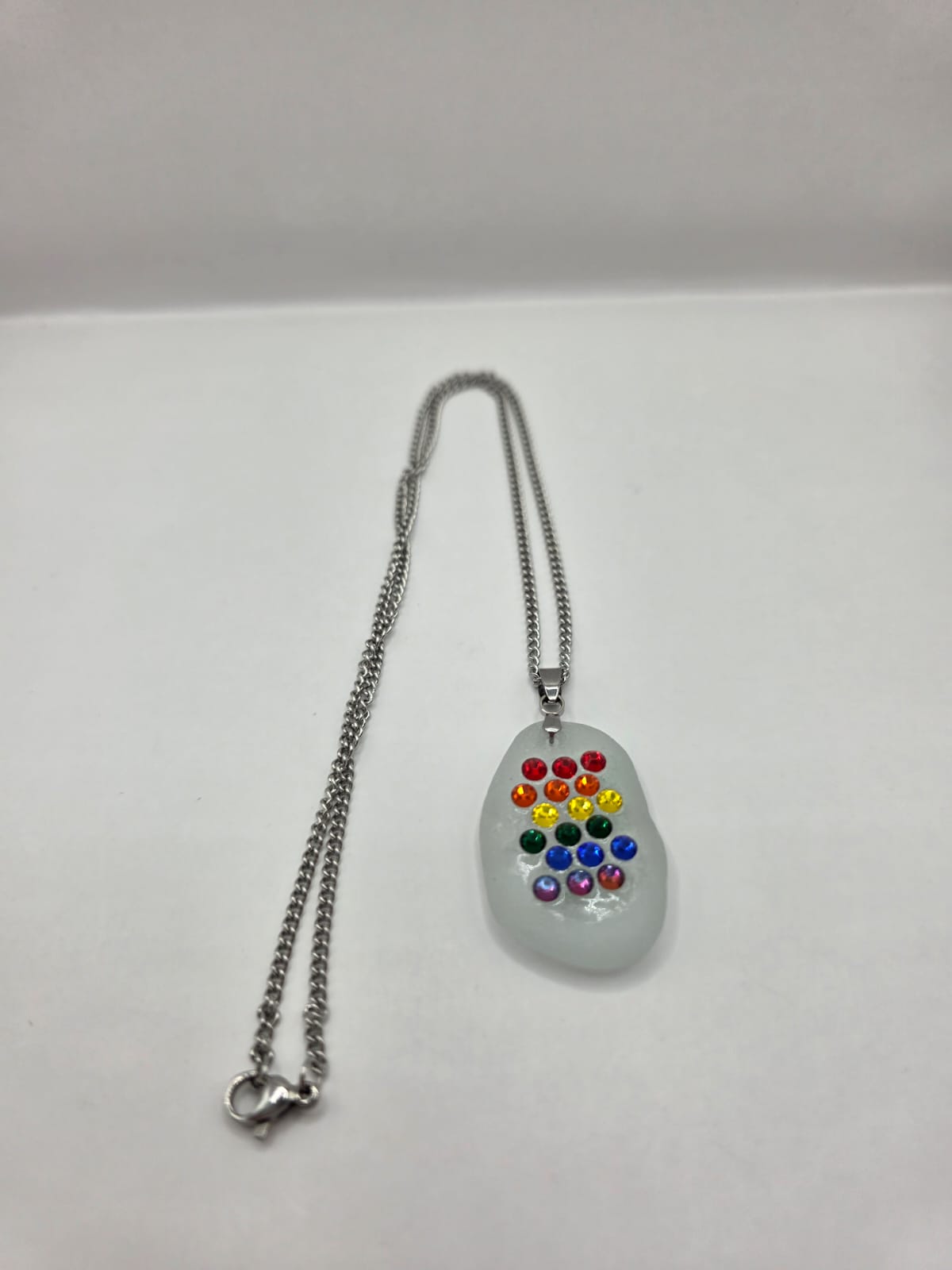 Genuine Sea Glass Necklace with Sparkling Rhinestones, Hand-Collected Frosted Sea Glass Pendant