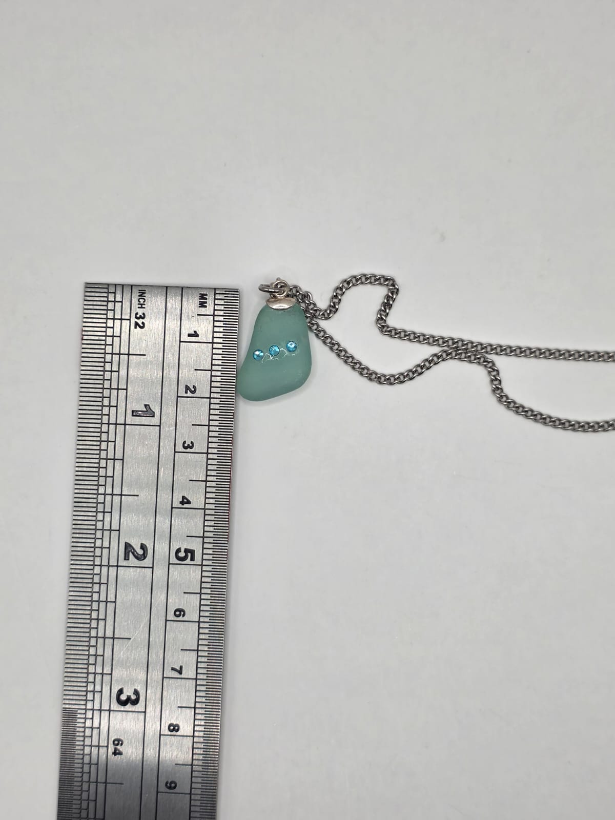 Genuine Sea Glass Necklace with Sparkling Rhinestones, Hand-Collected Frosted Sea Glass Pendant